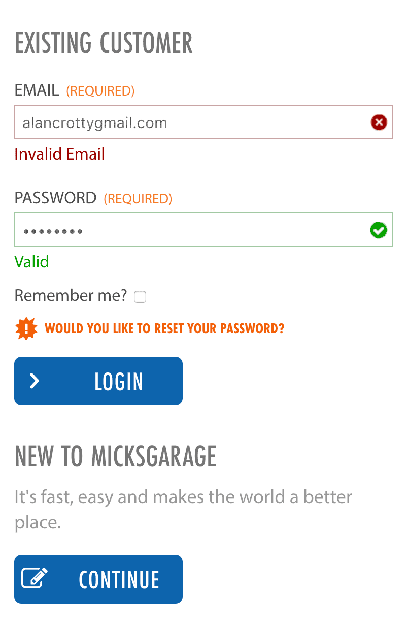 MicksGarage - Account Login