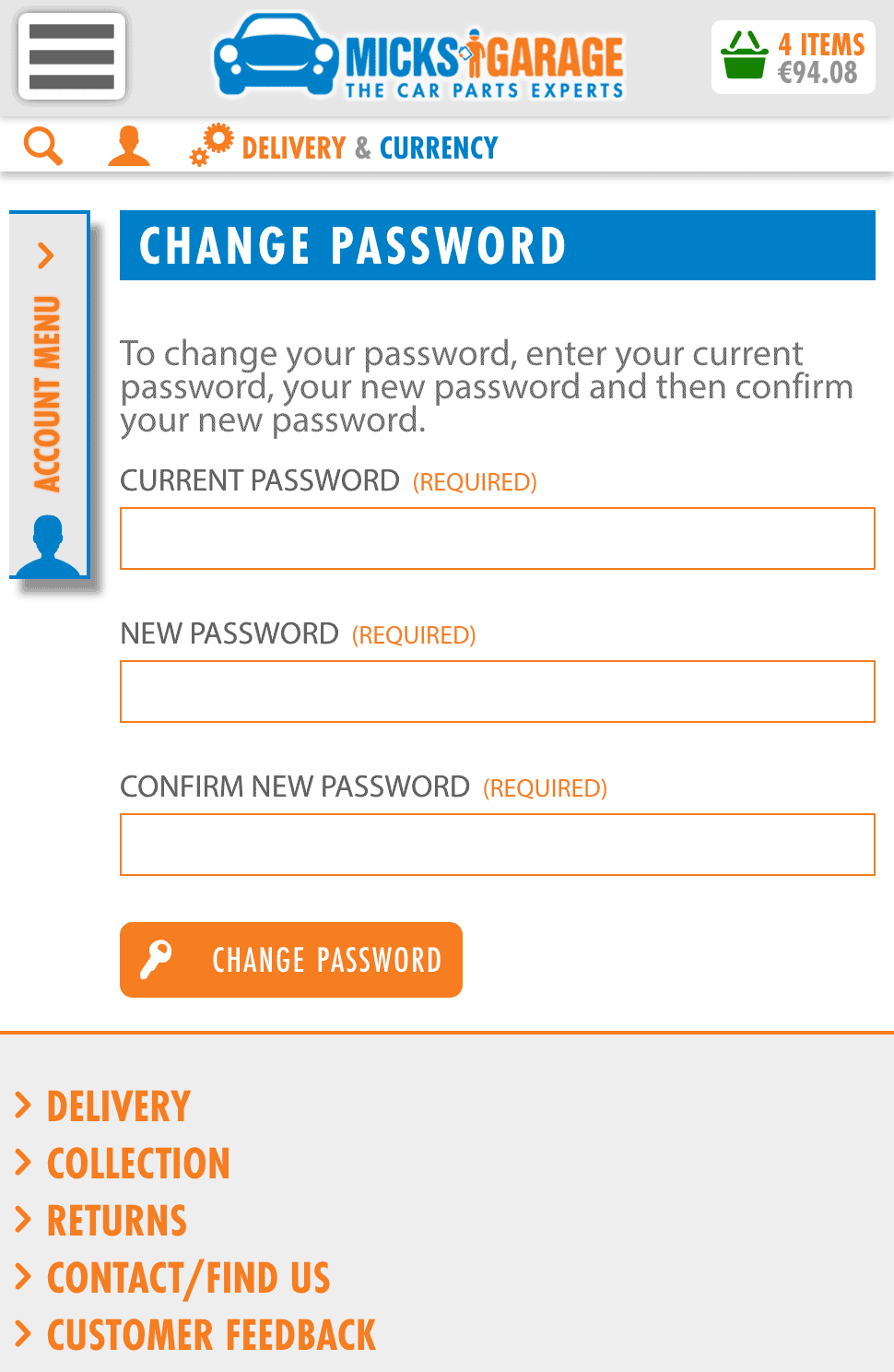 MicksGarage - Change Password