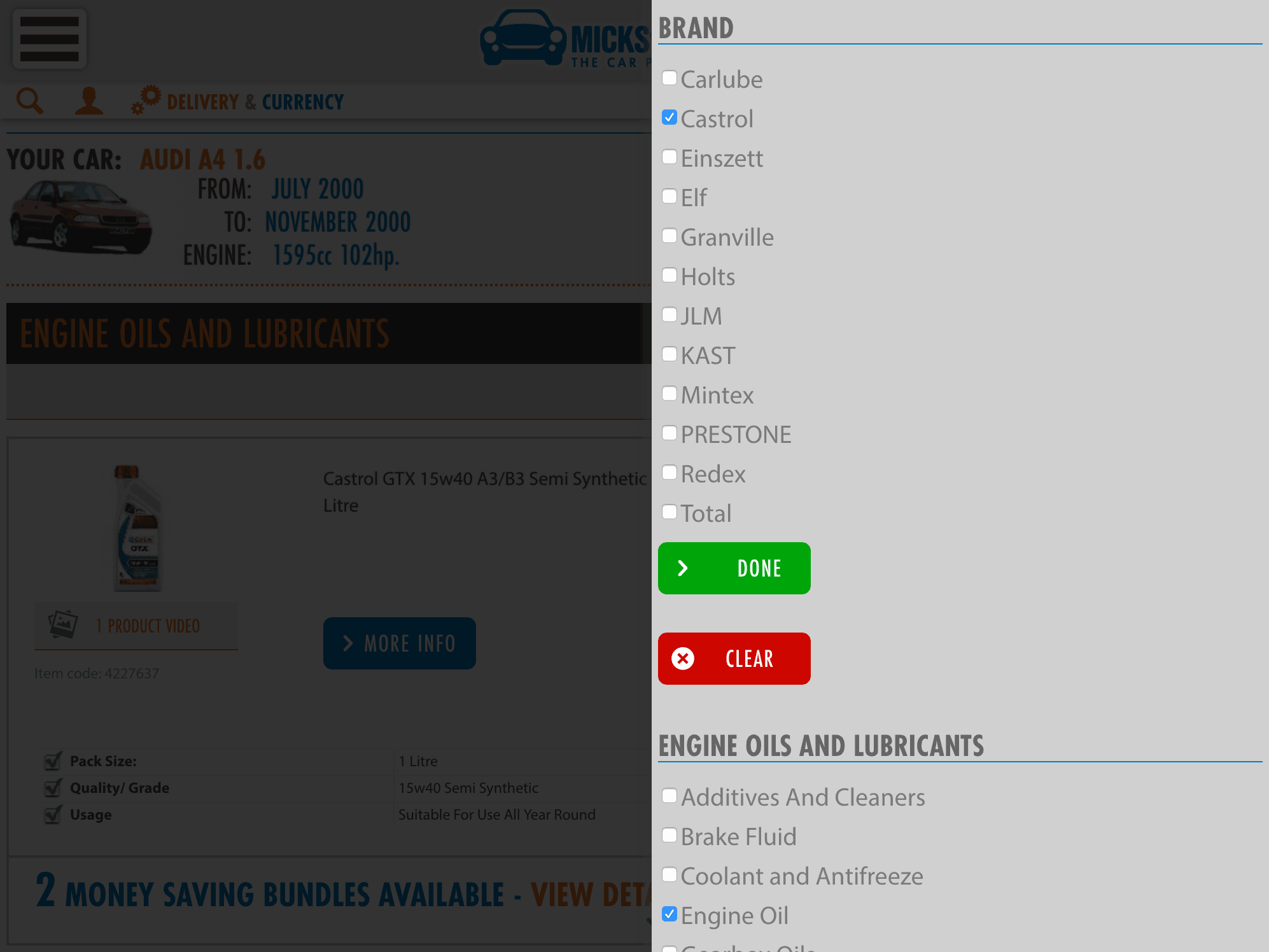 MicksGarage - Responsive Product Filtering